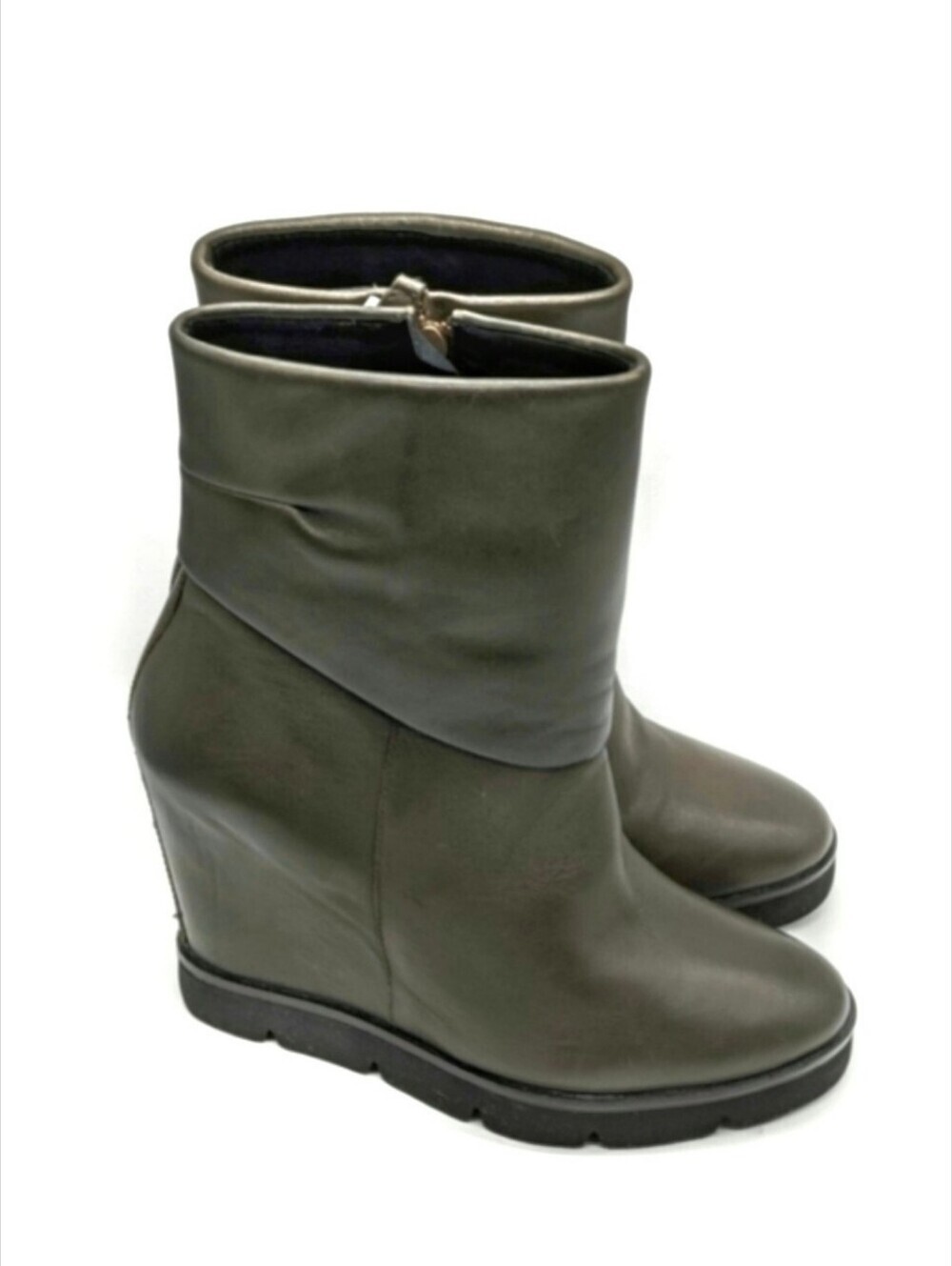 Elvio Zanon Platform Leather Wedge Ankle Boots – Minimalist Urban Chic – Size 8